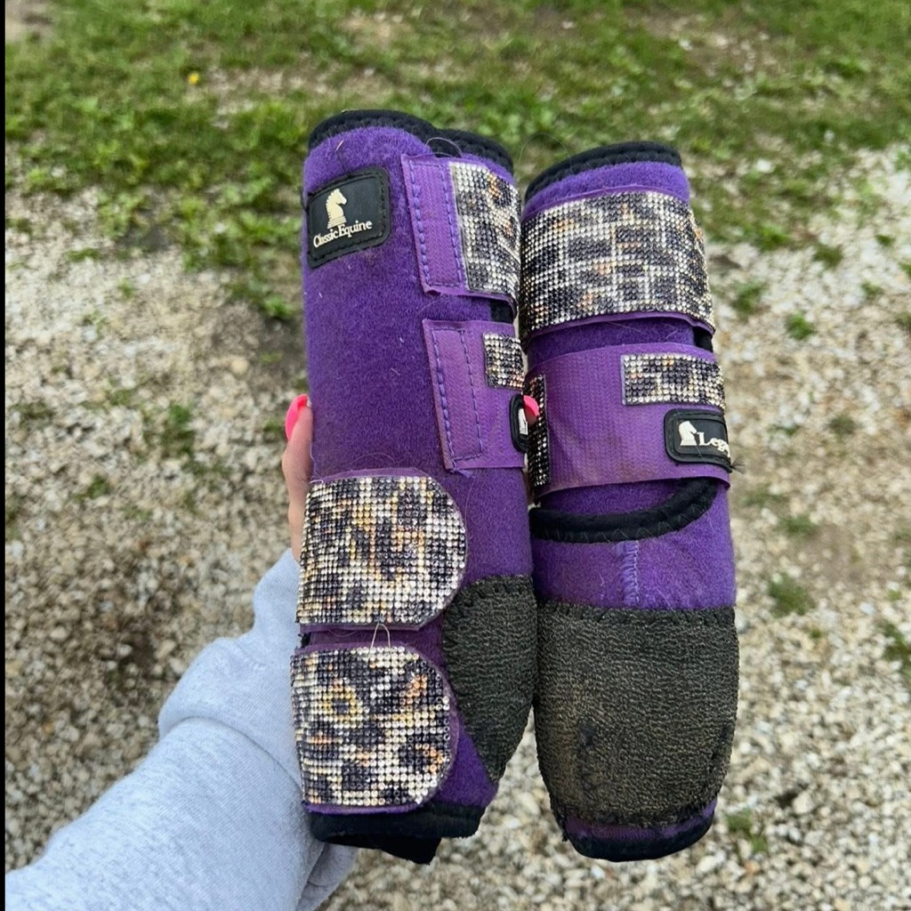Purple Legacy 2 Horse Boots With Cheetah Bling